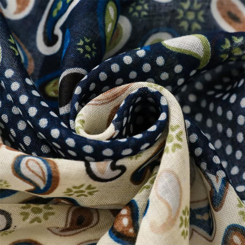 Vibrant Patchwork Inspired Navy and Earth Tone Scarf with Tassels