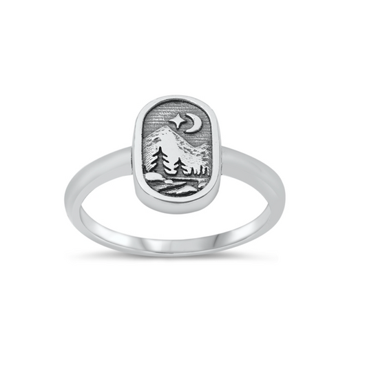 Sterling Silver Nature Scene Signet Ring