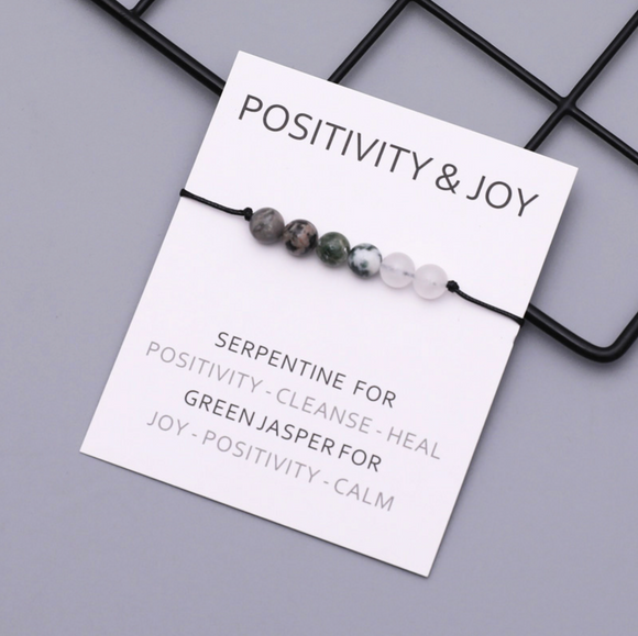 Serpentine & Green Jasper Beaded Black Adjustable 'Positivity & Joy' Bracelet