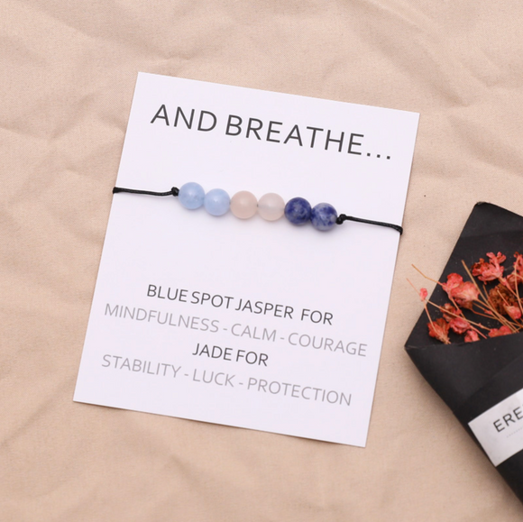 Blue Spot Jasper & Jade Beaded Black Adjustable 'breathe' Bracelet