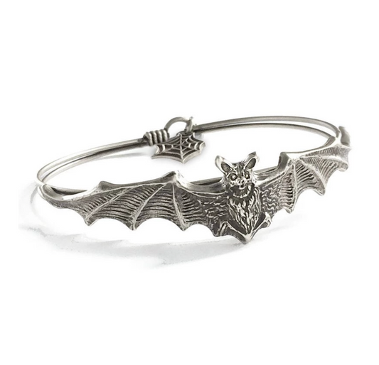 Silvertone Bat Bangle Bracelet