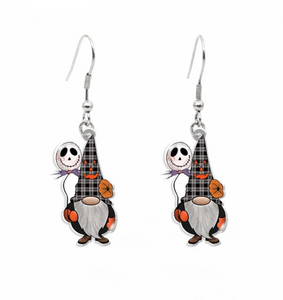 Plaid Gnome With Skeleton Balloon Drop Earrings