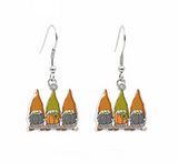 Green & Orange Gnomes With Pumpkins Drop Earrings