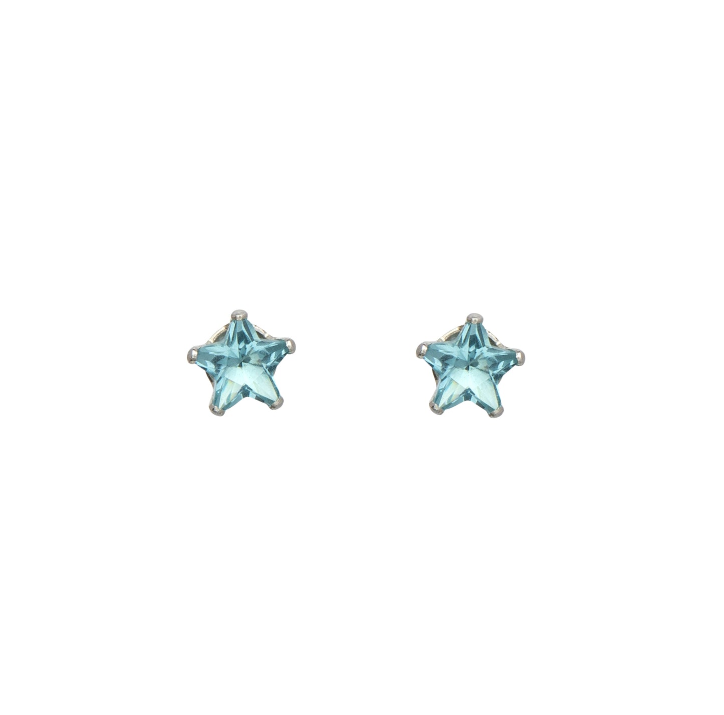 Sterling Silver & Aquamarine Cubic Zirconia Star Stud Earrings