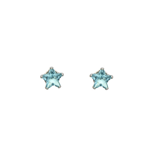 Sterling Silver & Aquamarine Cubic Zirconia Star Stud Earrings