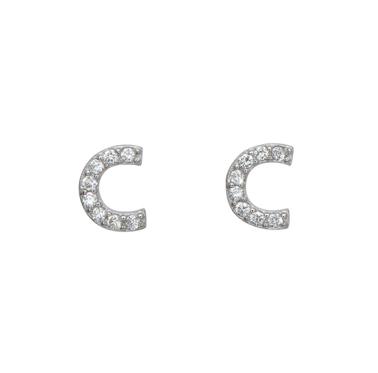 Sterling Silver Cubic Zirconia 'C' Stud Earrings