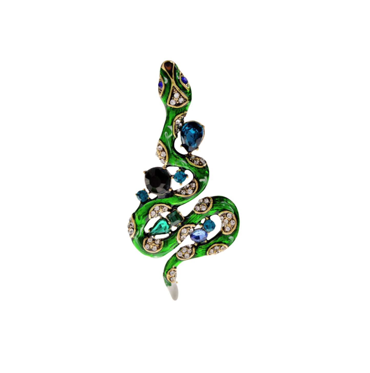 Green Winding Crystal Snake Brooch