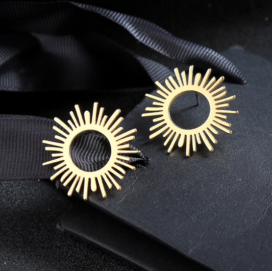 Goldtone Stainless Steel Open Sun Stud Earrings