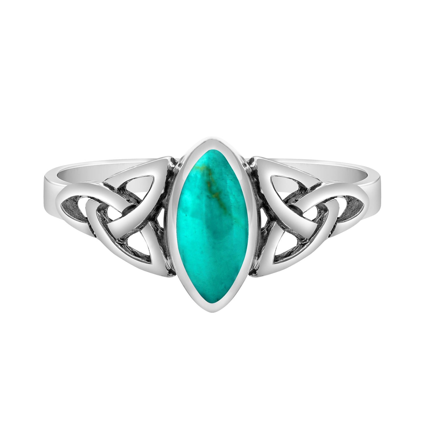 Lab-Created Turquoise & Sterling Silver Marquise Celtic Ring