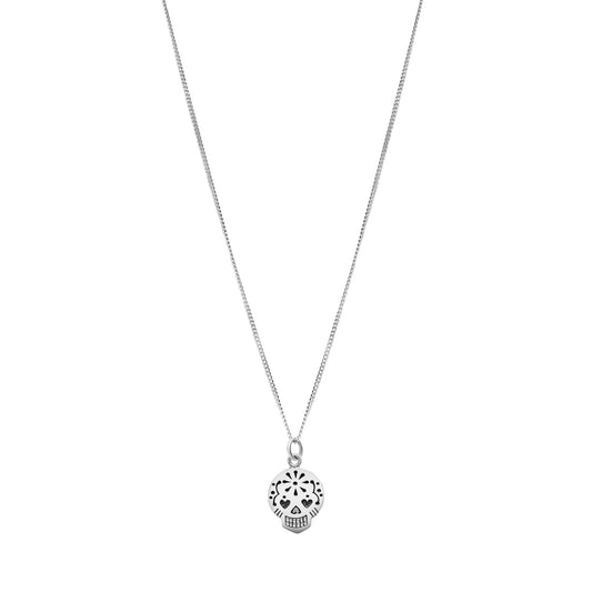 Sterling Silver Sugar Skull Pendant Necklace