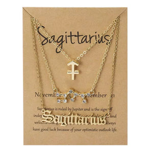 Goldtone And Crystal Zodiac Necklace Set - Sagittarius