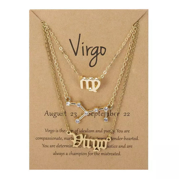 Goldtone And Crystal Zodiac Necklace Set - Virgo