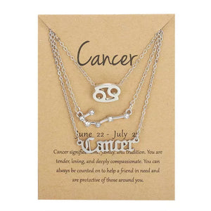 Silvertone Tri Zodiac Necklace Set - Symbol, Word And Constellation - Cancer