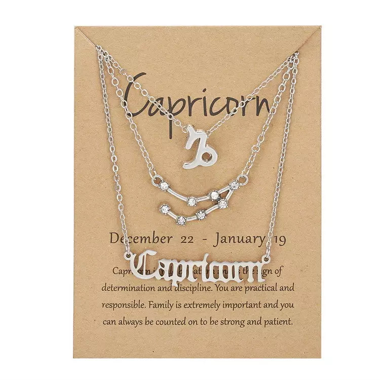 Silvertone & Crystal Layered Zodiac Necklace