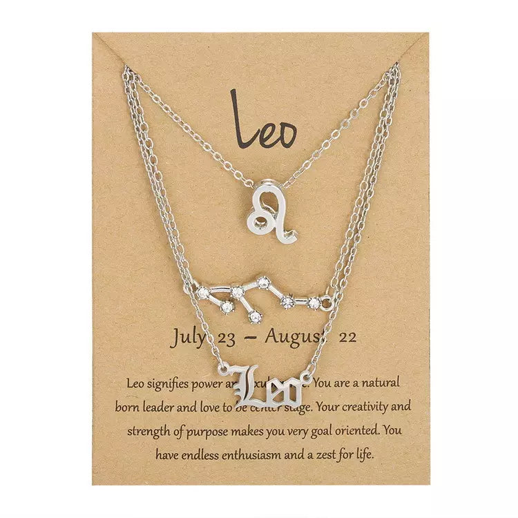 Silvertone & Crystal Layered Zodiac Necklace