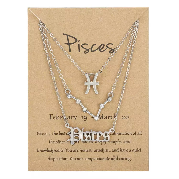 Silvertone & Crystal Layered Zodiac Necklace