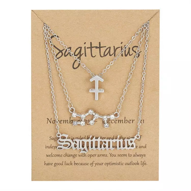 Silvertone & Crystal Layered Zodiac Necklace