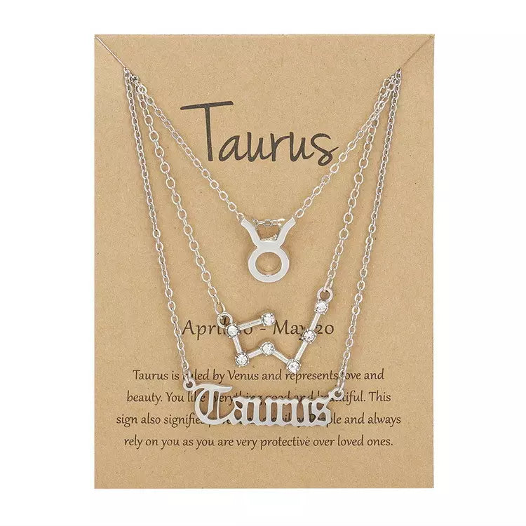 Silvertone & Crystal Layered Zodiac Necklace