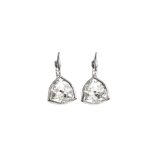 Silvertone Clear Trillium Swarovski Crystal Leverback Earrings