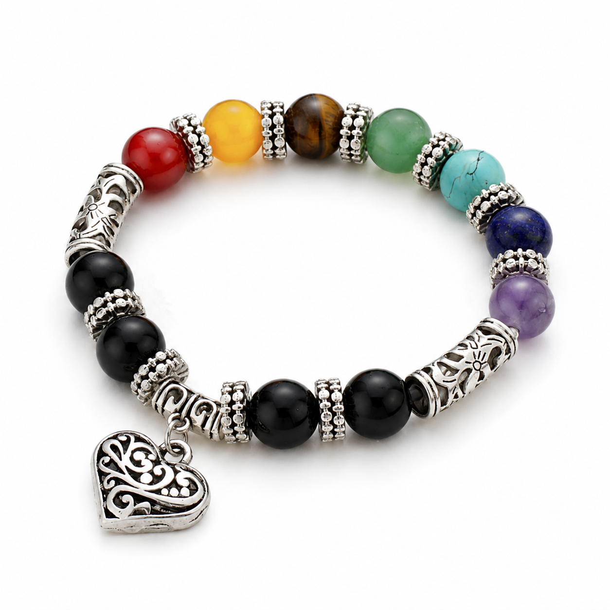Multi Stone Cutout Heart Charm bracelet