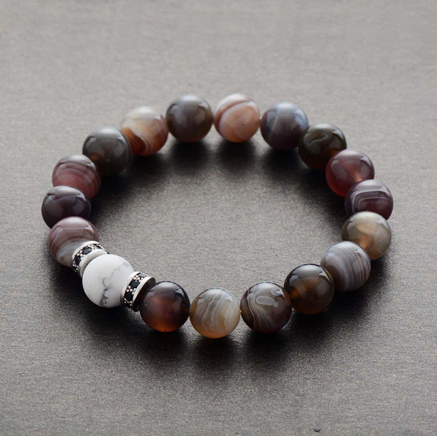 Agate & Silvertone Beaded Bracelet