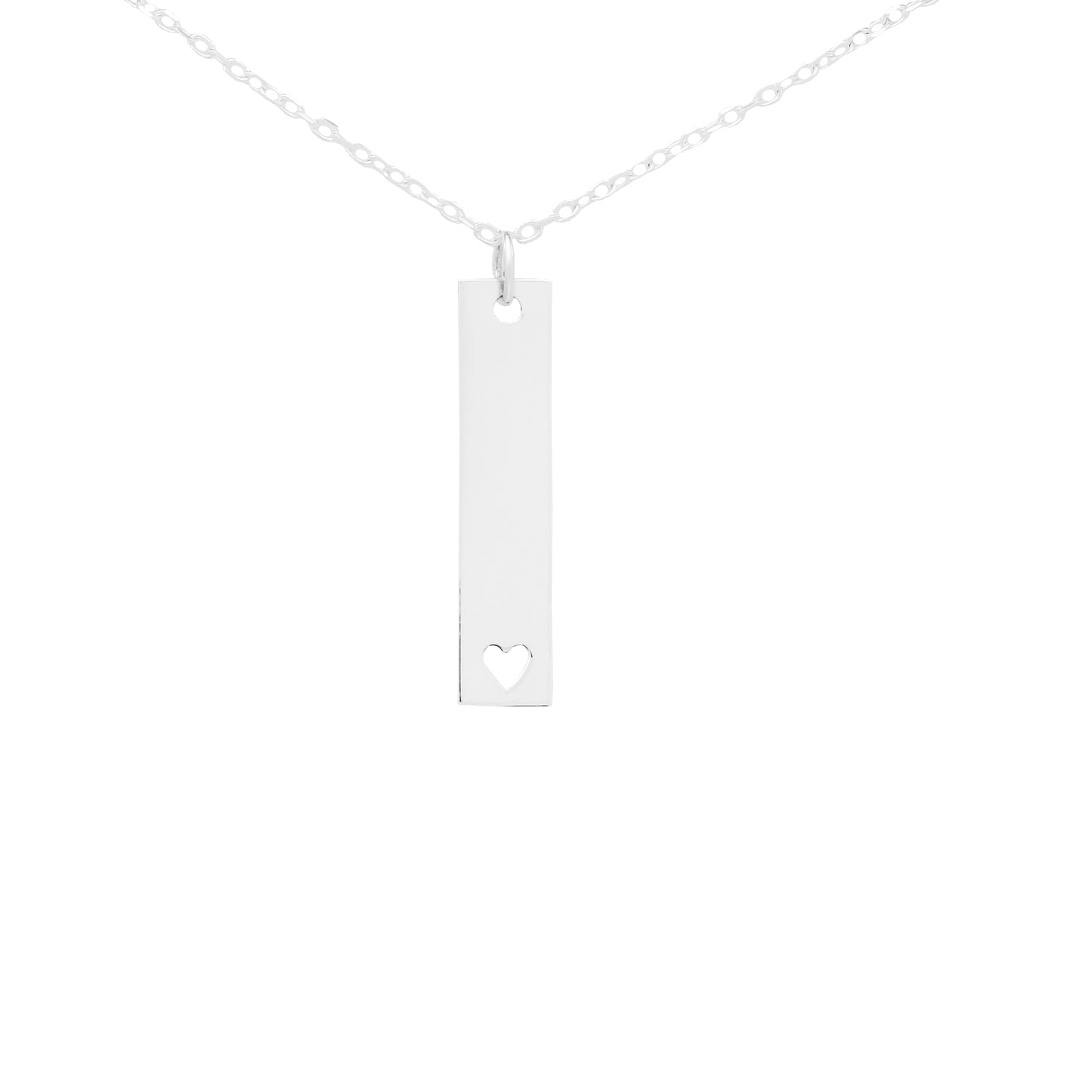 Sterling Silver Rectangular Heart Cutout Pendant Necklace