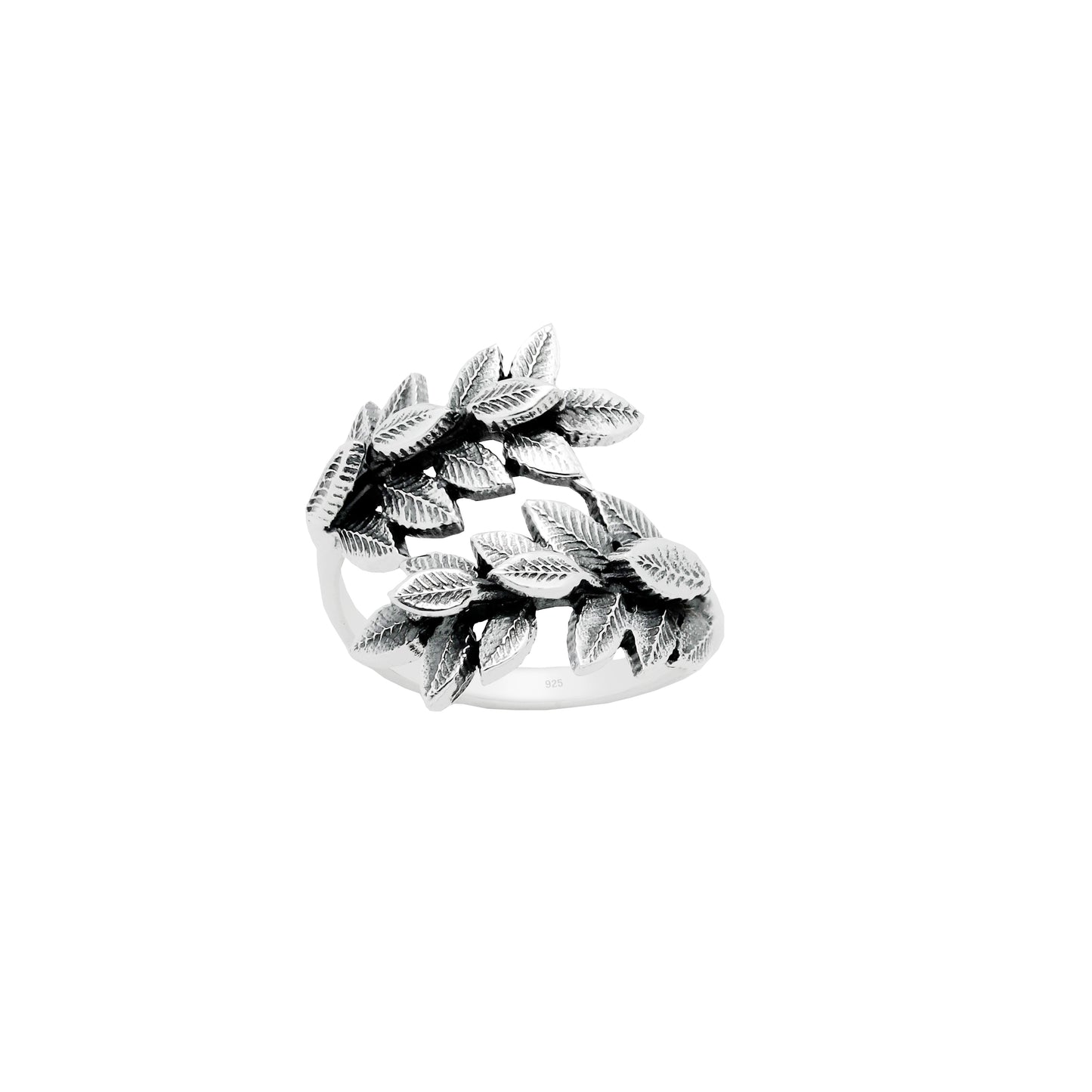 Sterling Silver Burnished Overlapping Leaves Ring