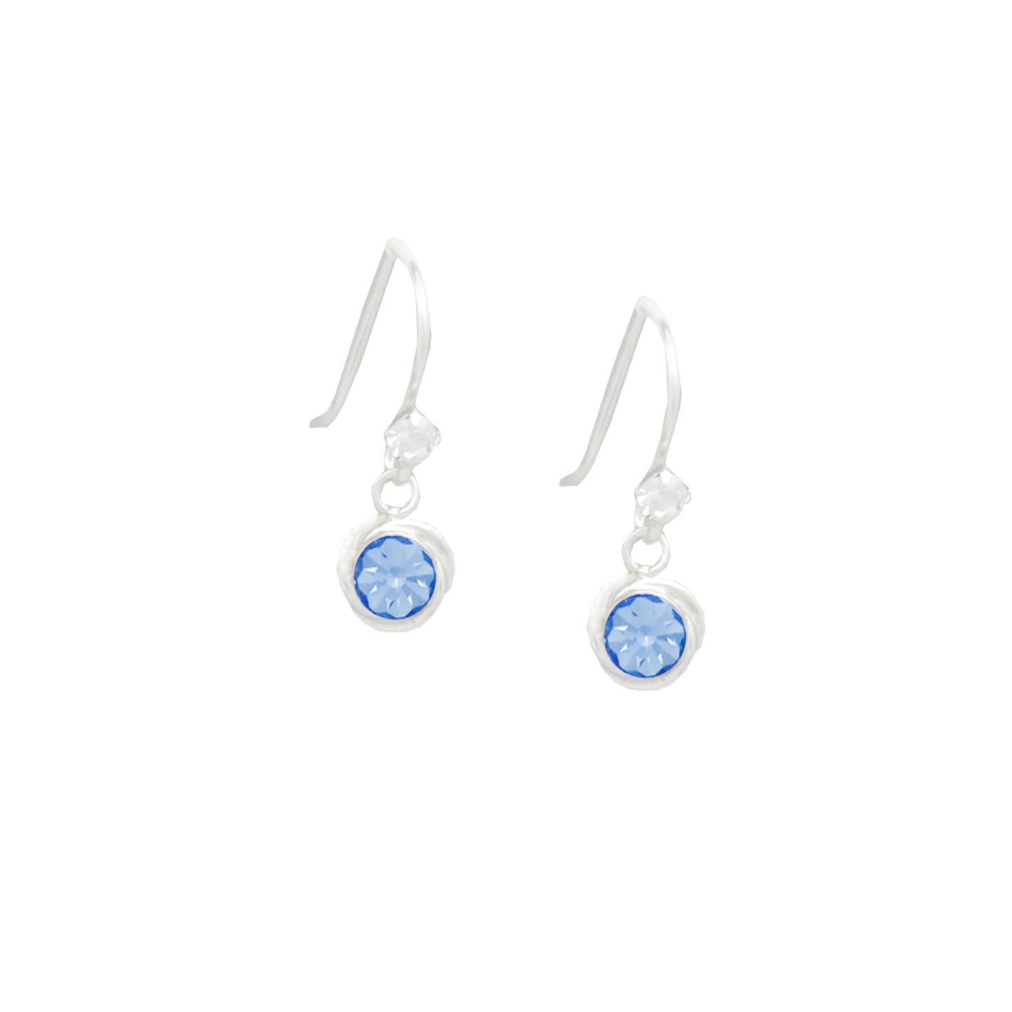 Sterling Silver & Blue Cubic Zirconia Brilliant Cut Bezel Set Drop Earrings