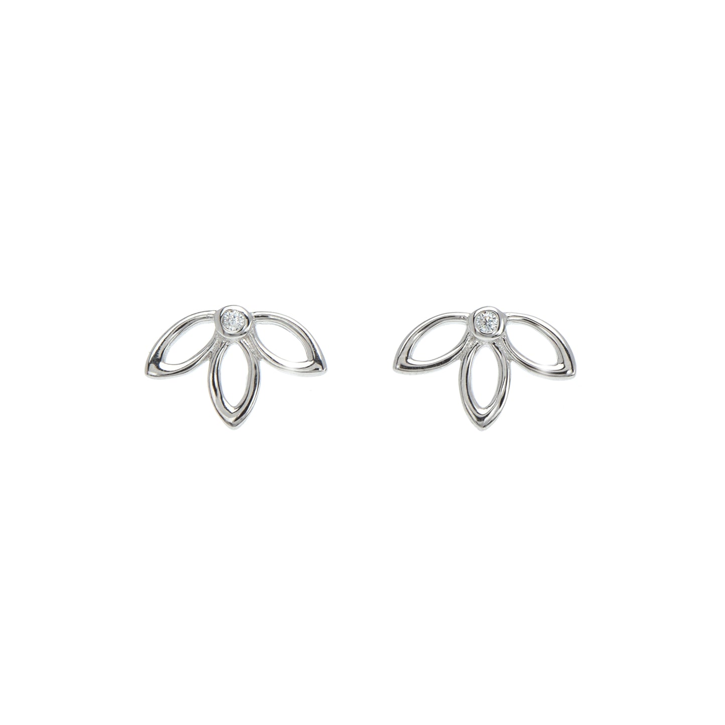 Sterling Silver Cubic Zirconia Lotus Flower Stud Earrings