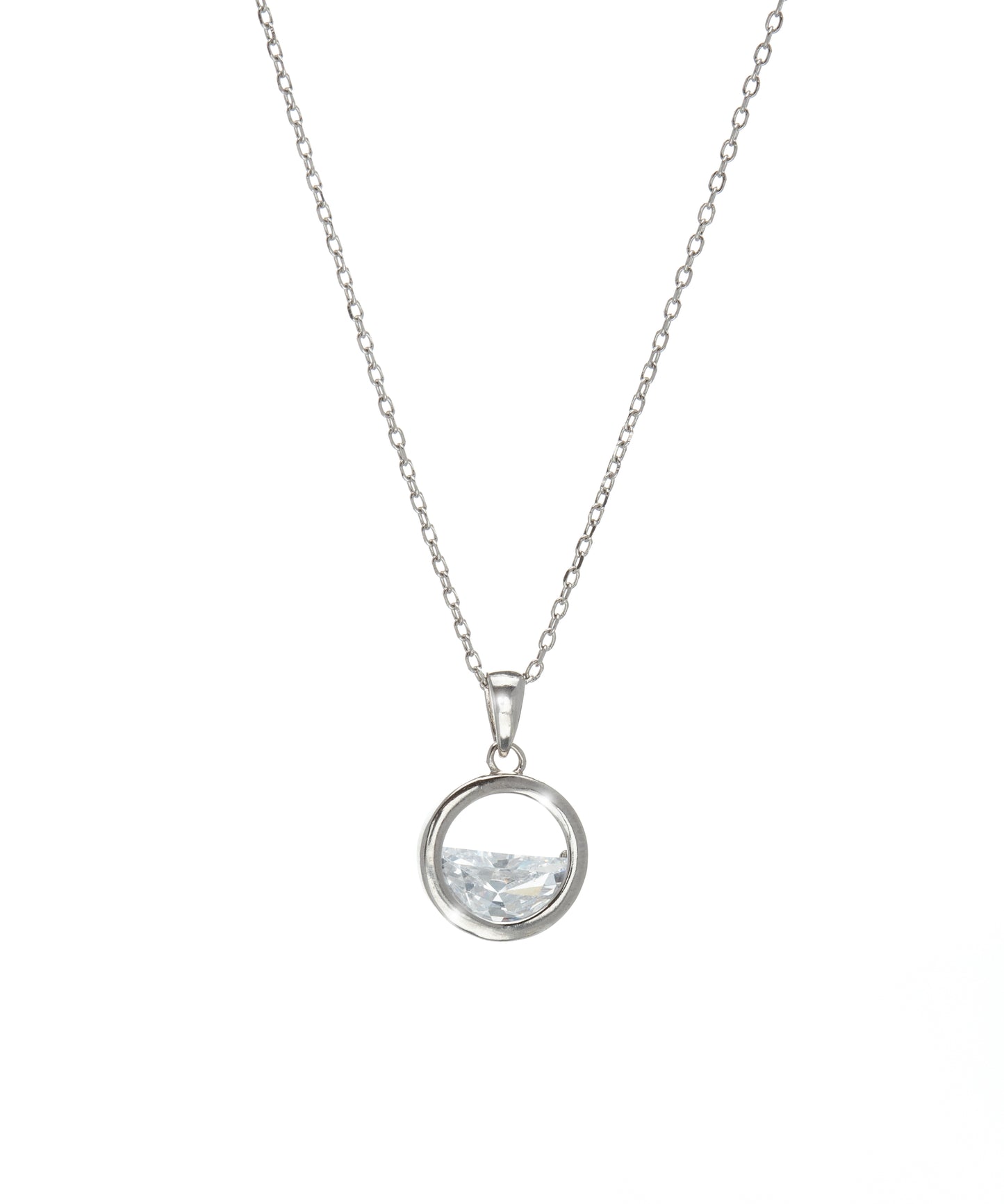 Sterling Silver & Cubic Zirconia Half-Open Circle Pendant Necklace