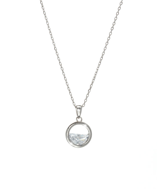 Sterling Silver & Cubic Zirconia Half-Open Circle Pendant Necklace