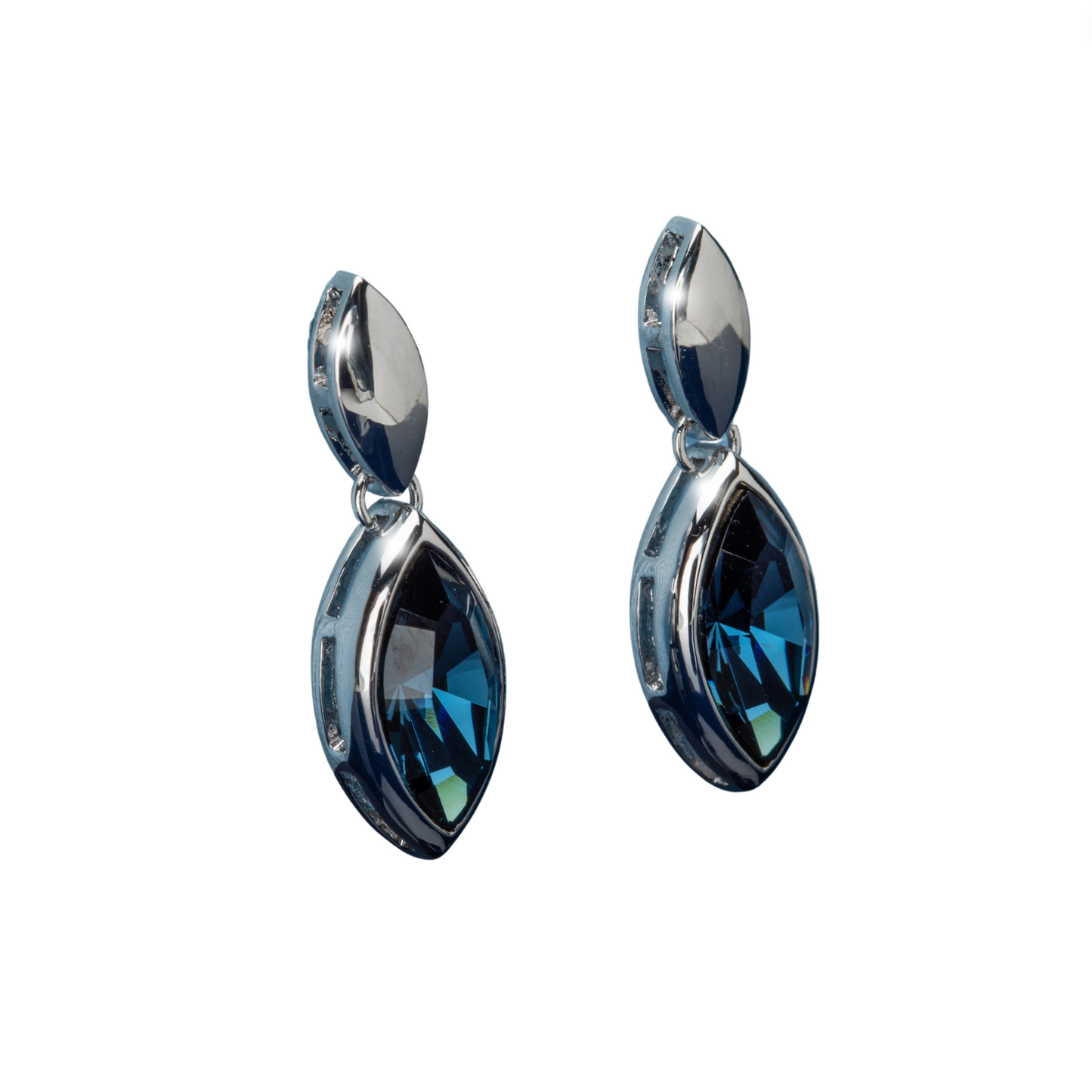 Silvertone Clear Marquis Double Drop Earrings With Swarovski Crystals