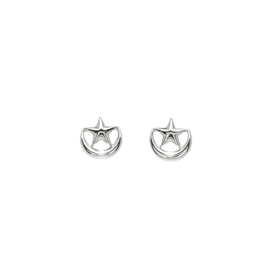 Sterling Silver Crescent Moon & Star Stud Earrings