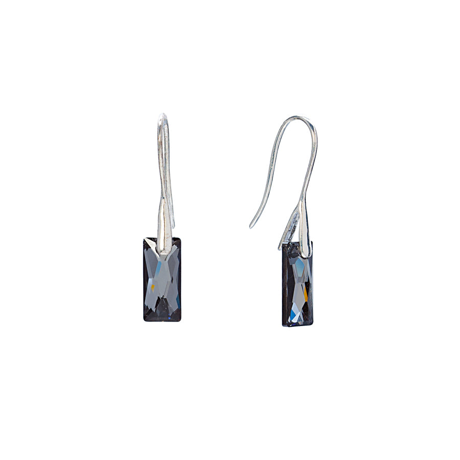 Silvertone & Rectangular Crystal Drop Earrings with Queen Baguette Swarovski Crystals