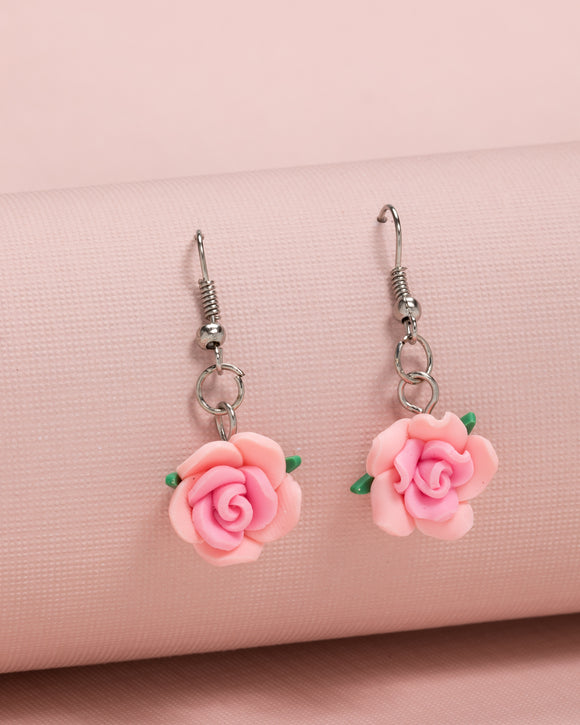 Baby Pink Rose Drop Earrings