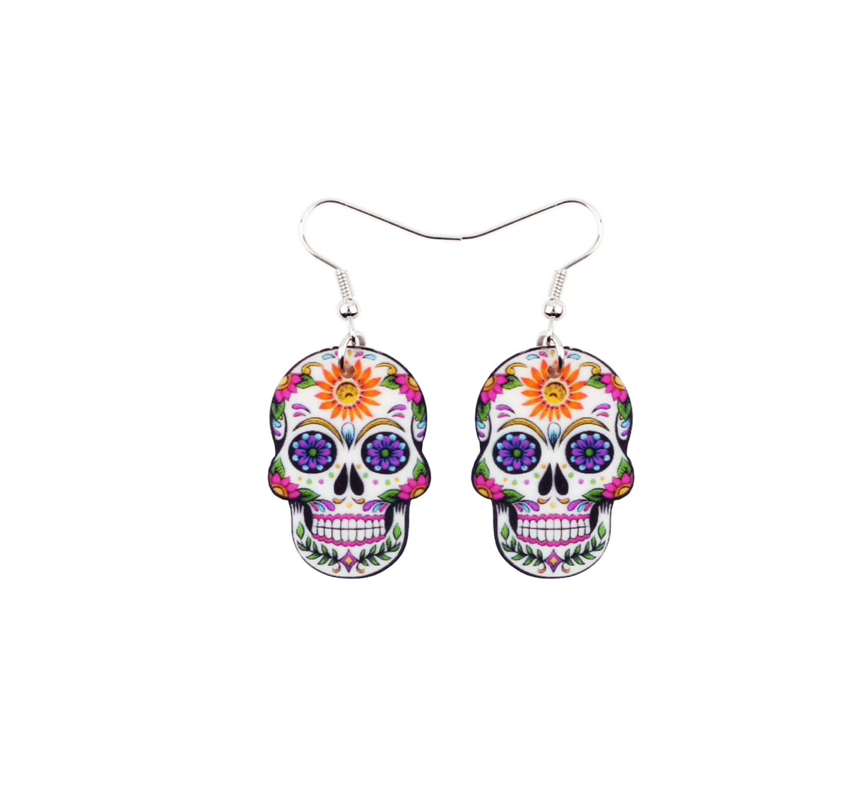 Cute Sugar Skull White Halloween Ghost Acrylic Drop Earrings