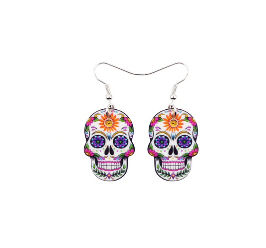 Cute Sugar Skull White Halloween Ghost Acrylic Drop Earrings