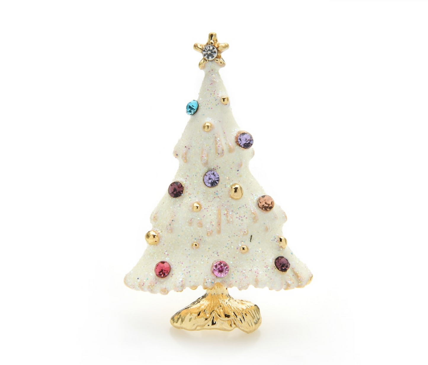 Glittery Christmas Tree Brooch With Crystals