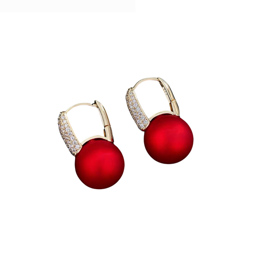 Goldtone Crystal & Red Ball Drop Earrings