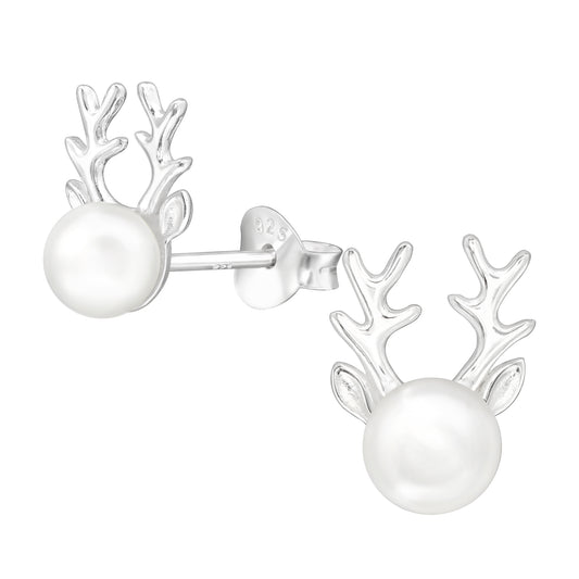 Freshwater Pearl & Sterling Silver Reindeer Stud Earrings