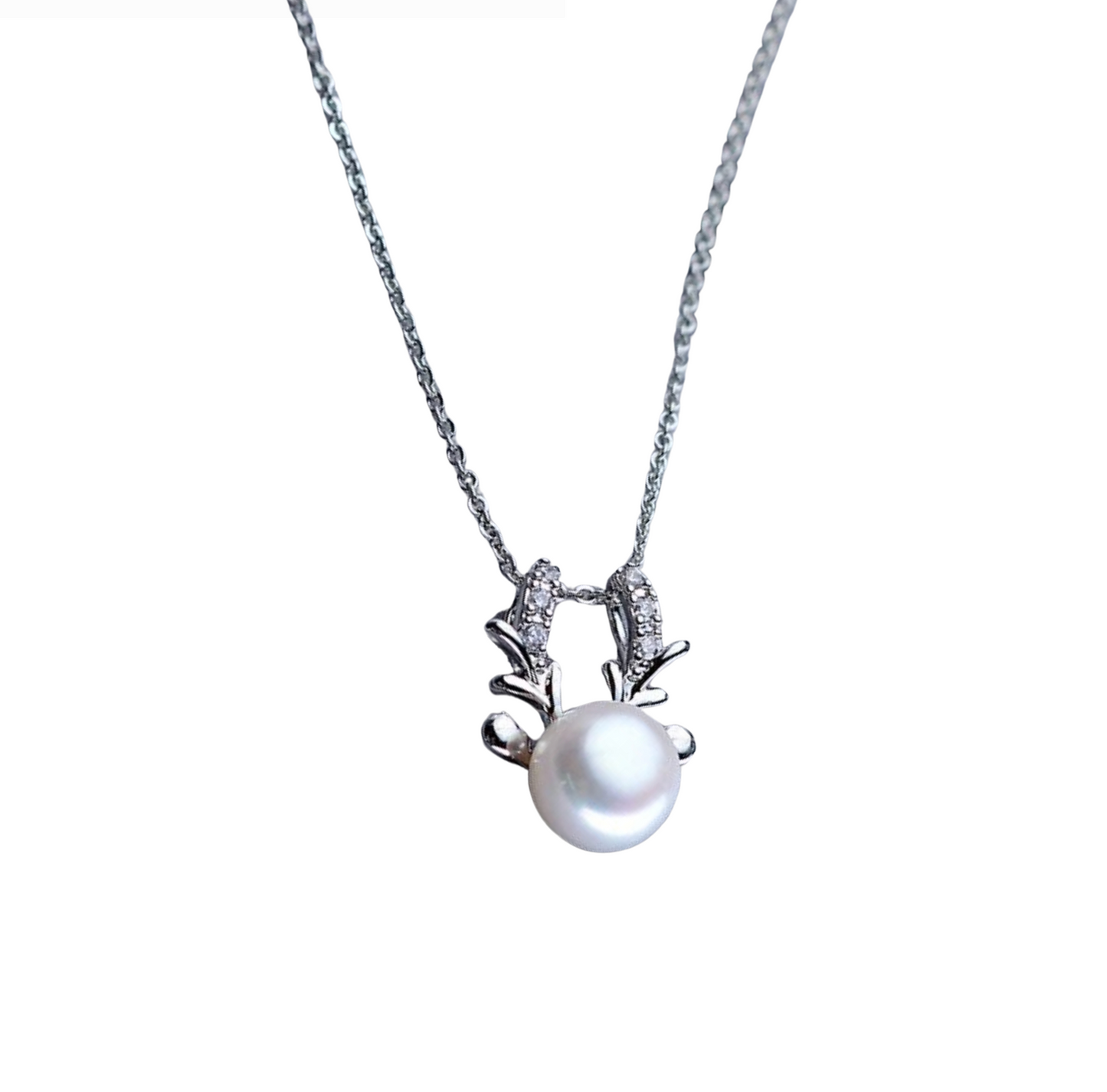 Freshwater Pearl & Sterling Silver Reindeer Pendant Necklace