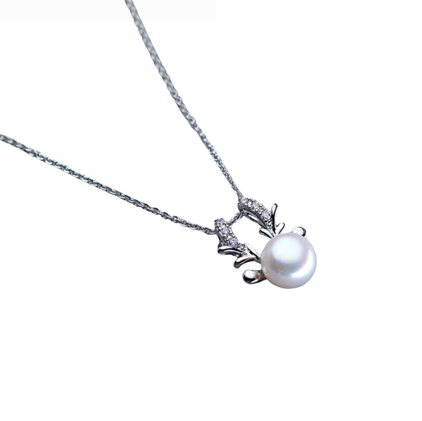 Freshwater Pearl & Sterling Silver Reindeer Pendant Necklace