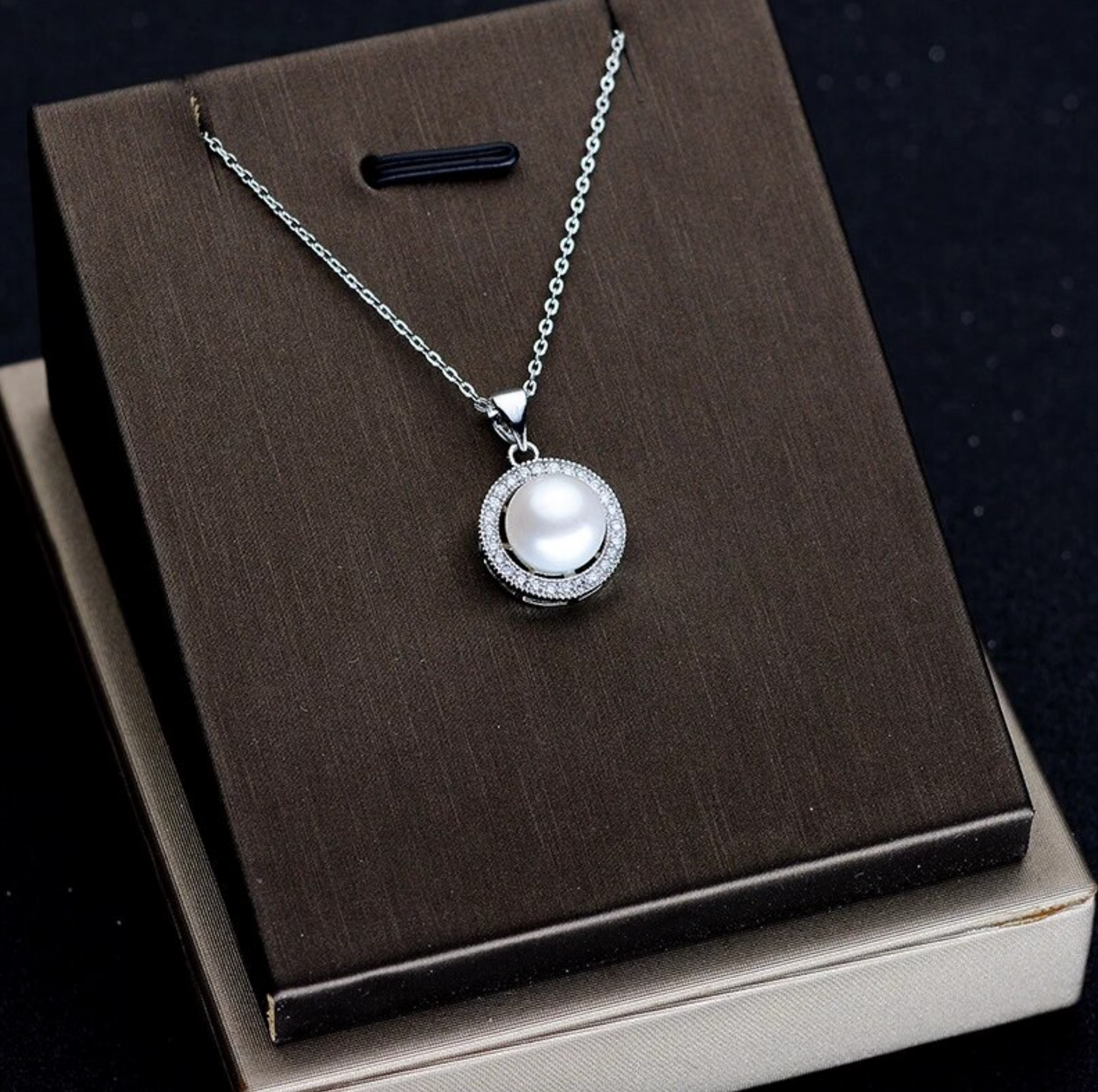 Cultured Pearl & Sterling Silver Halo Pave Pendant Necklace