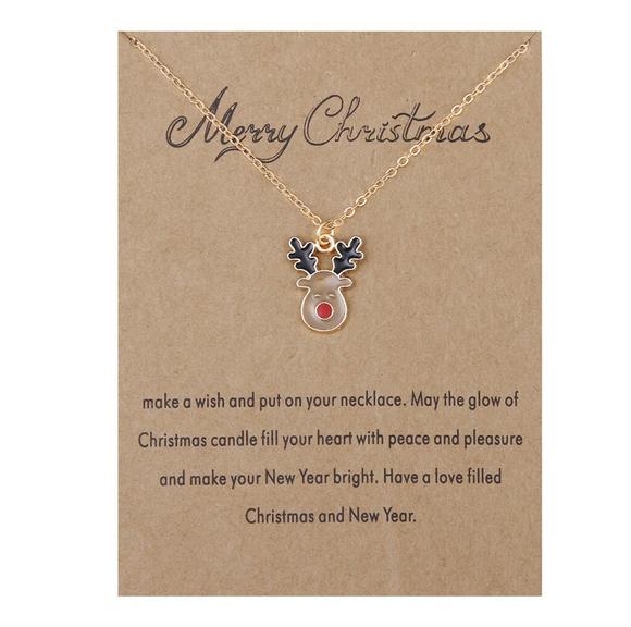 Light Brown & Red Nosed Reindeer Pendant Necklace