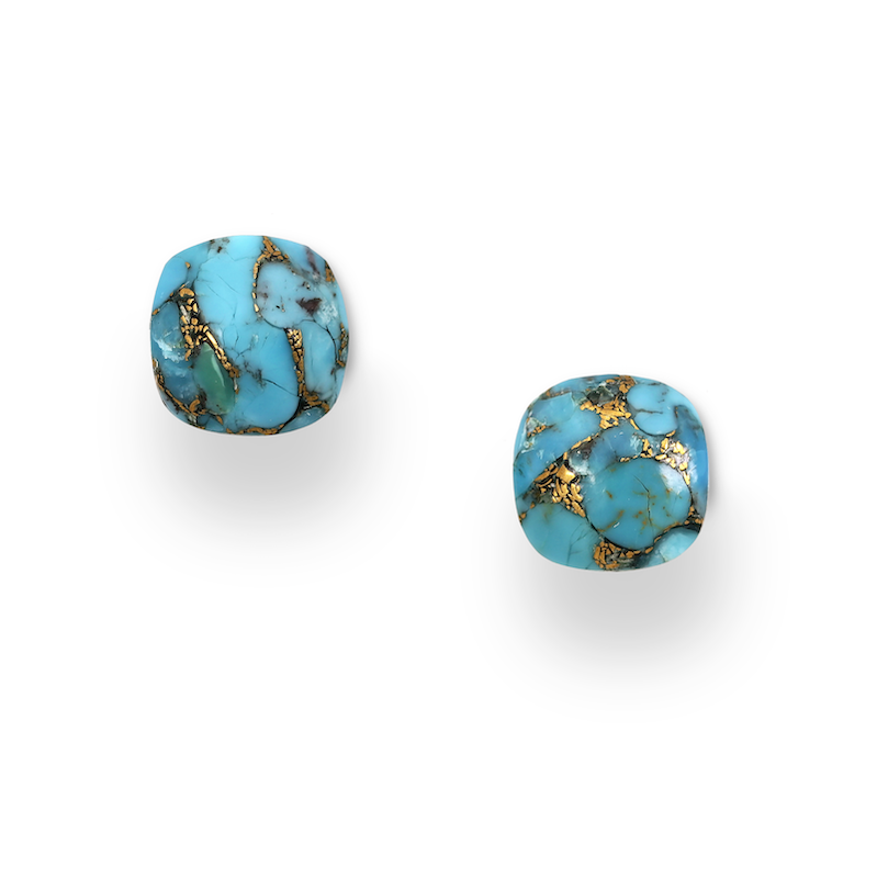 18K Gold-Plated Sterling Silver & Turquoise Cushion Cut Stud Earrings- AG Sterling
