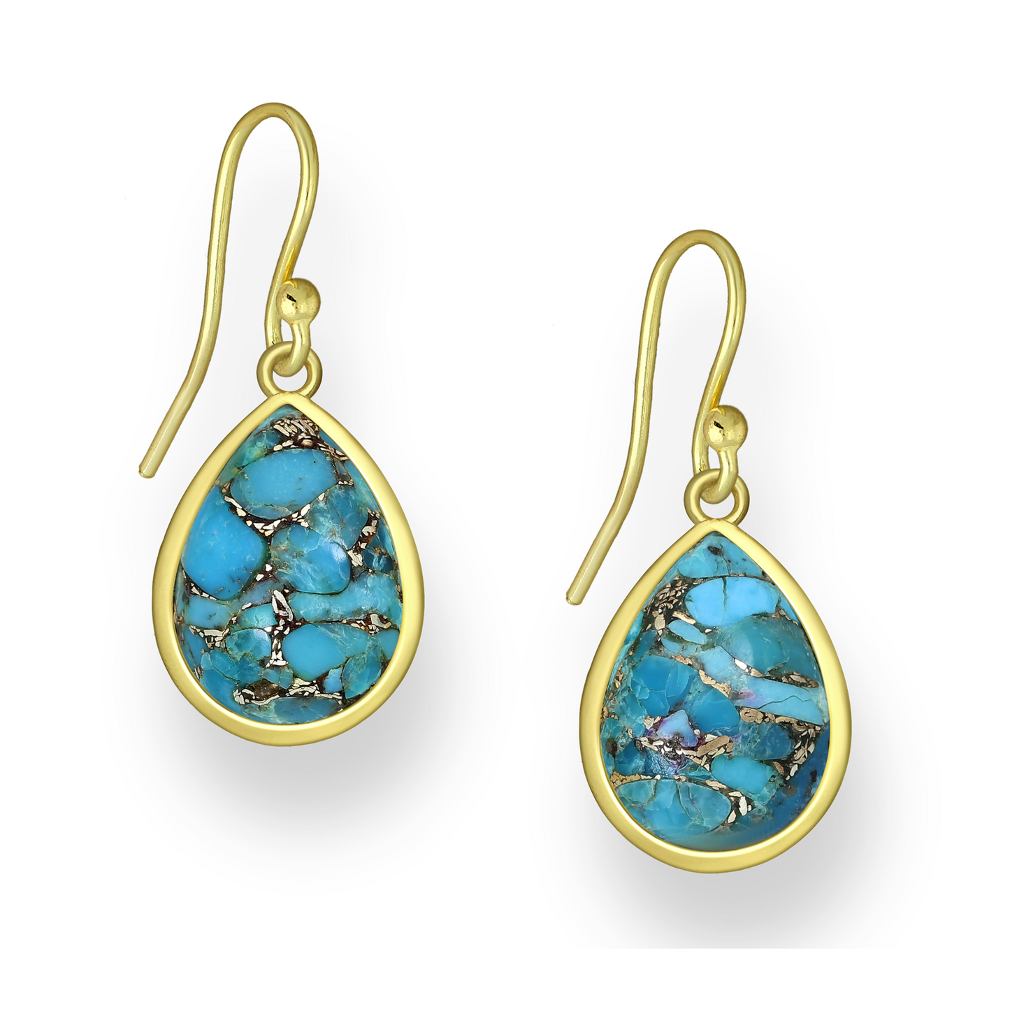 18K Goldtone Plated Sterling Silver & Turquoise Teardrop Drop Earrings- AG Sterling