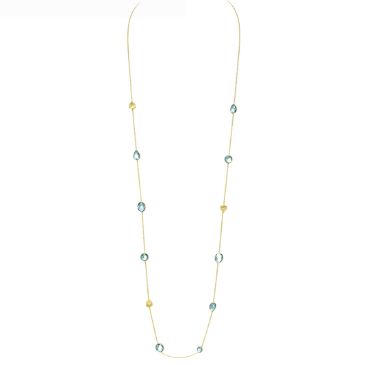 Stunning 18K Gold Plated Sterling Silver Long Dainty Sky Blue Topaz Station Chain Necklace - AG Sterling