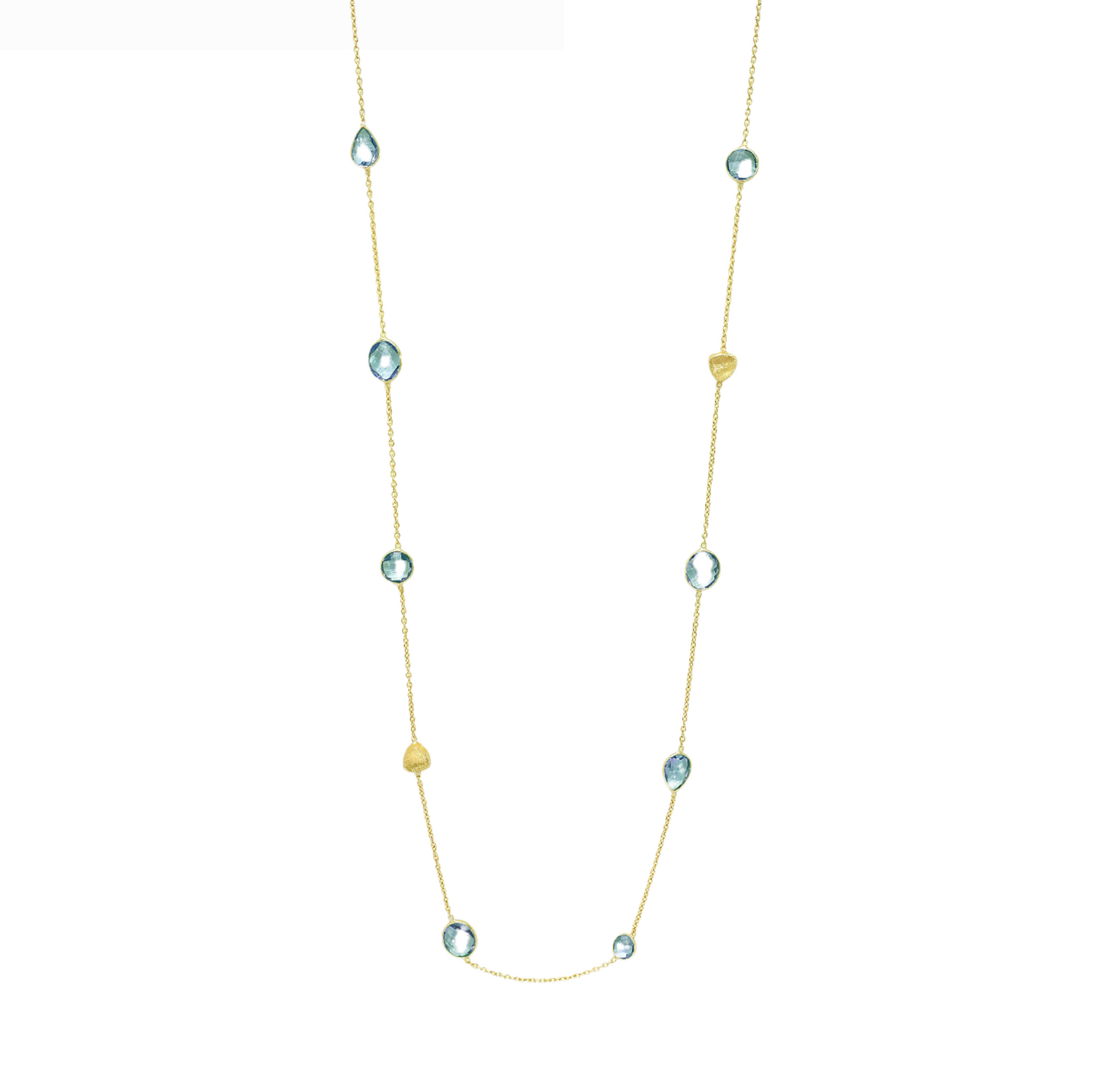 Stunning 18K Gold Plated Sterling Silver Long Dainty Sky Blue Topaz Station Chain Necklace - AG Sterling