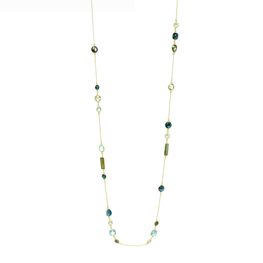 Elegant 36-inch 18K Gold Plated Sterling Silver Gemstone Necklace in a Stunning Mix of Gemstones