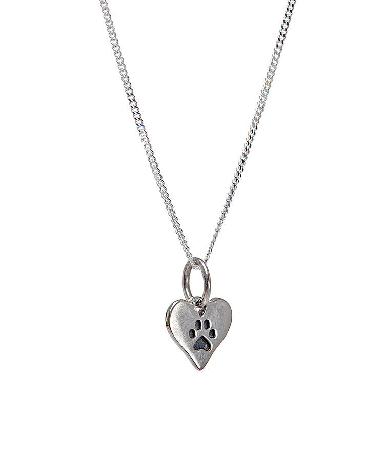 Sterling Silver Paw Print Heart Pendant Necklace